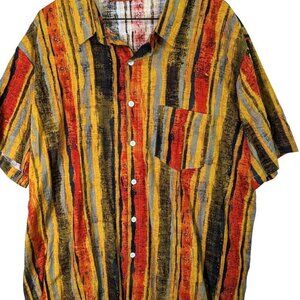 Miss Look Mens size XXL Orange Gold Black Strip Button Up Shirt Beach Casual